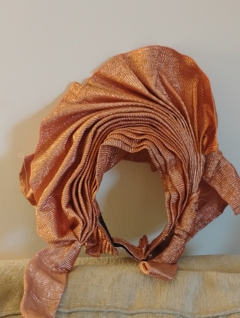 Metallic Pinkish/Coral-Copper Auto- Gele Headwrap for Women